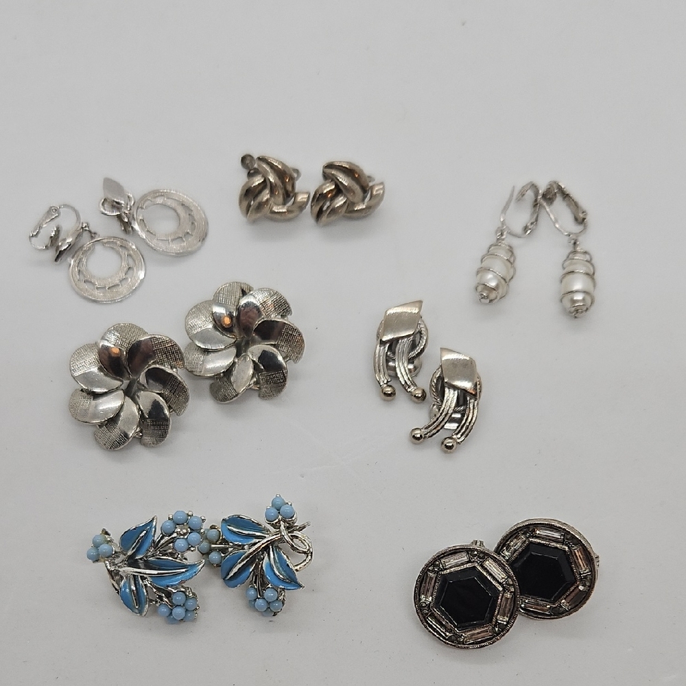 Vintage Earring Lot Silver Tone